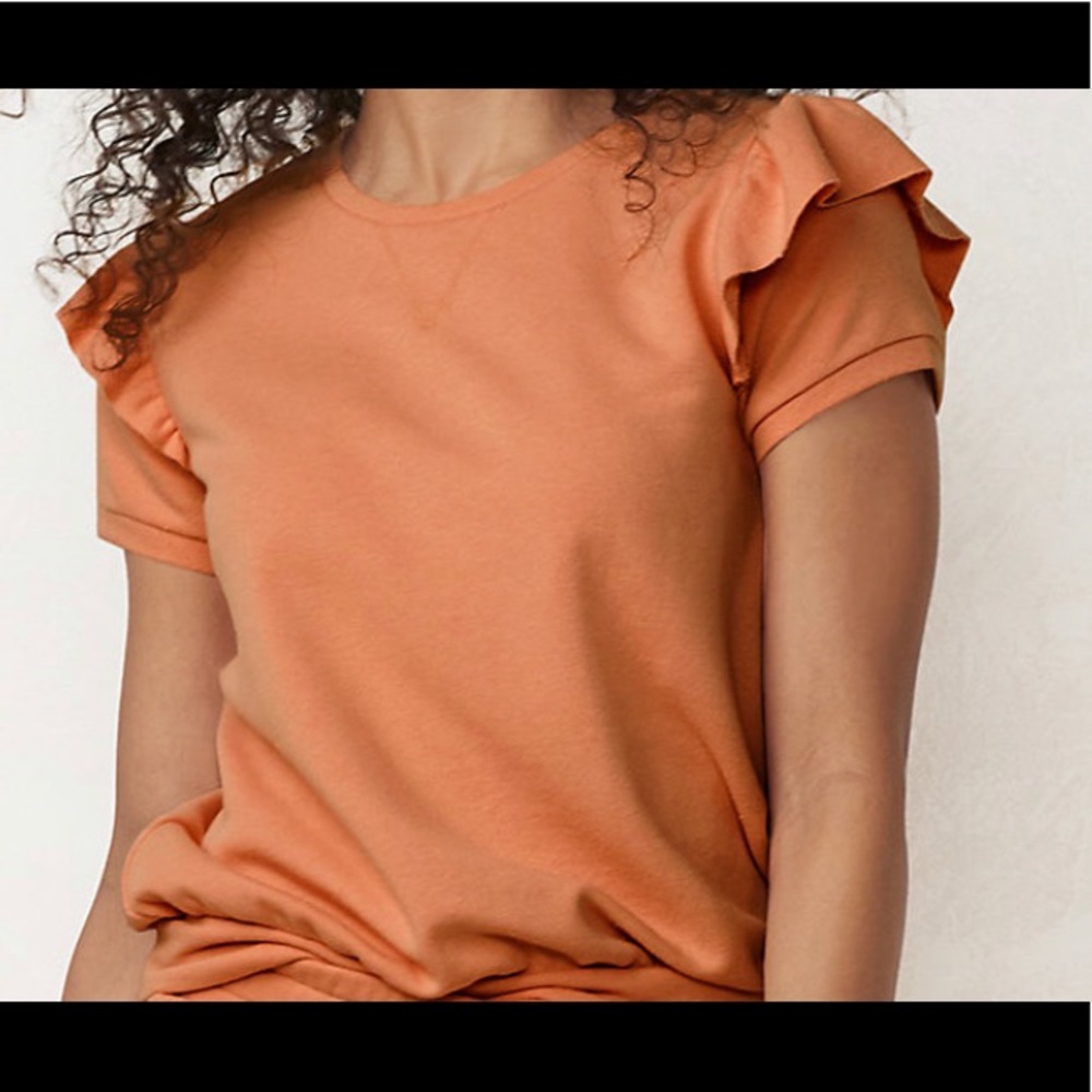 NWT women’s crew neck top shirt sweater bronze peach ruffled sleeve XL